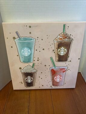 Oliver Gal 'Colorful Caffeine' Wall Art wrapped Canvas Print Starbucks 15x15”
